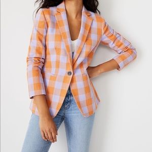 NWT Ann Taylor The Hutton Blazer Gingham Light poppy Orange Plaid Tweed